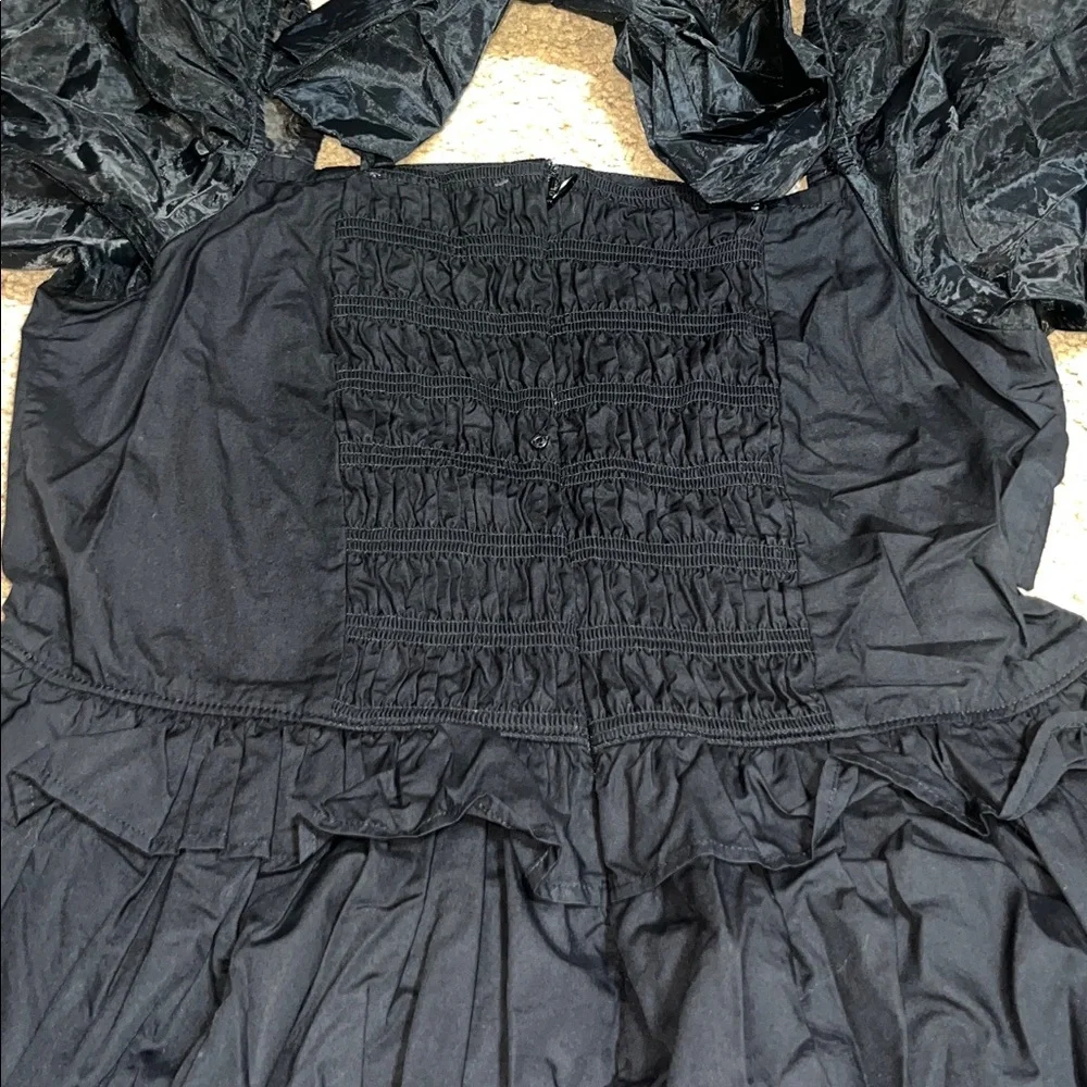 CLEOBELLA Soledad Organza Puff Sleeve & Bow Square Neck Tiered Mini Dress Black - Picture 6 of 8
